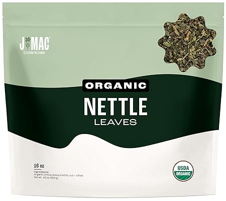 J MAC BOTANICALS Organic Nettle Leaf Herbal Tea - 16 oz (200+ Cups) Certified USDA Organic, Dried stinging nettle tea, 1 Pound Bulk Bag, Urtica dioica