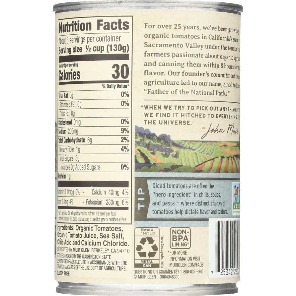 MUIR GLEN: Organic Diced Tomatoes, 14.5oz | Fresh Food & Natural Taste
