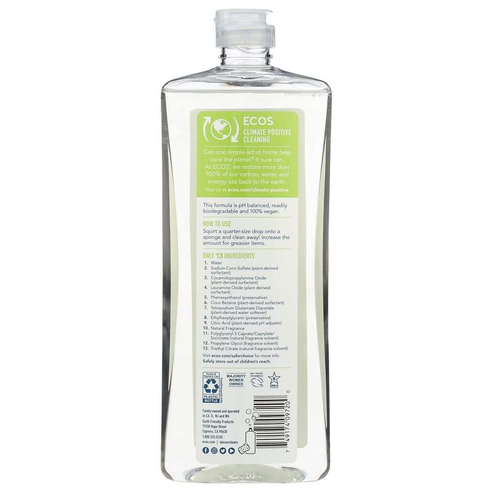 Earth Friendly Ecos Dishmate Dish Liquid Pear -25oz |Natural| Powerful