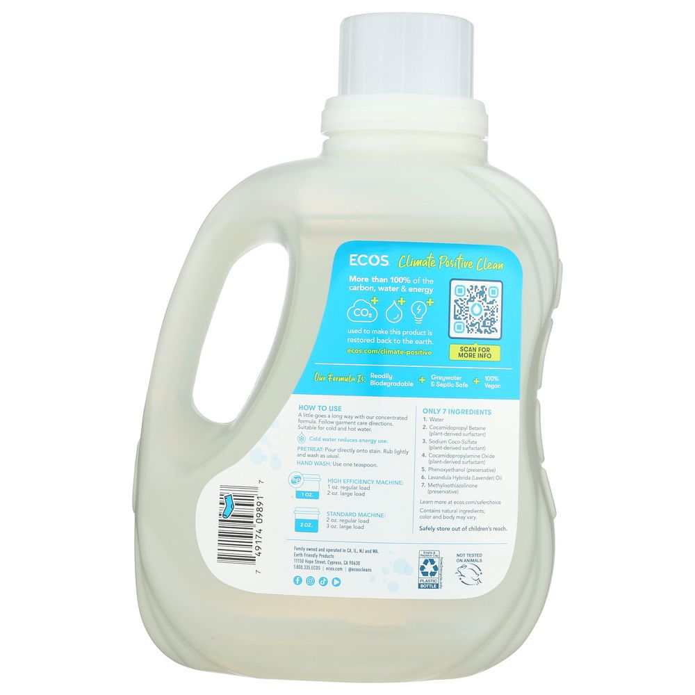 Ecos 2x Ultra Laundry Detergent - Eco-Friendly & Hypoallergenic, 100oz