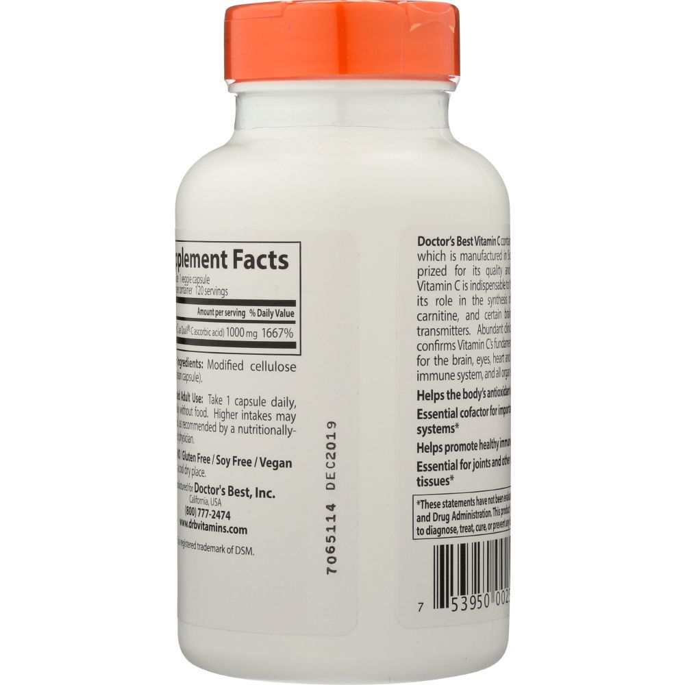 Vitamin C  - Doctor's Best 1000mg with Qc - 120VC - Quality Supplement