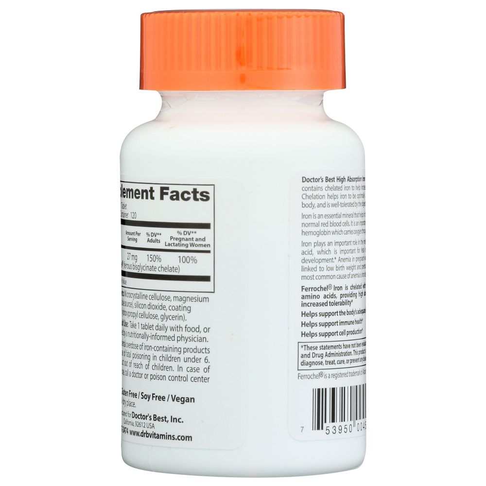 High Absorb Iron - Doctor's Best |120 Tablets |Optimal Iron Absorption