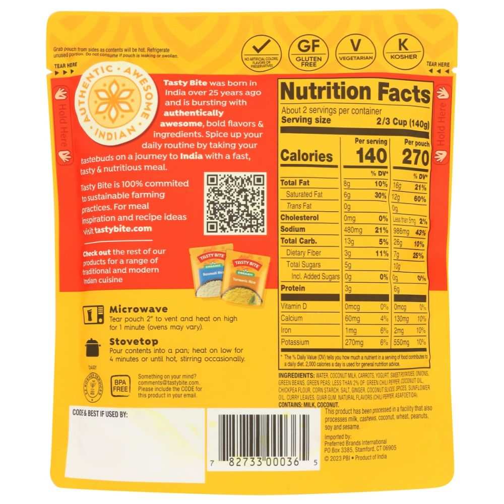 TASTY BITE: Entree Pouch Coconut Vegetable, 10 oz