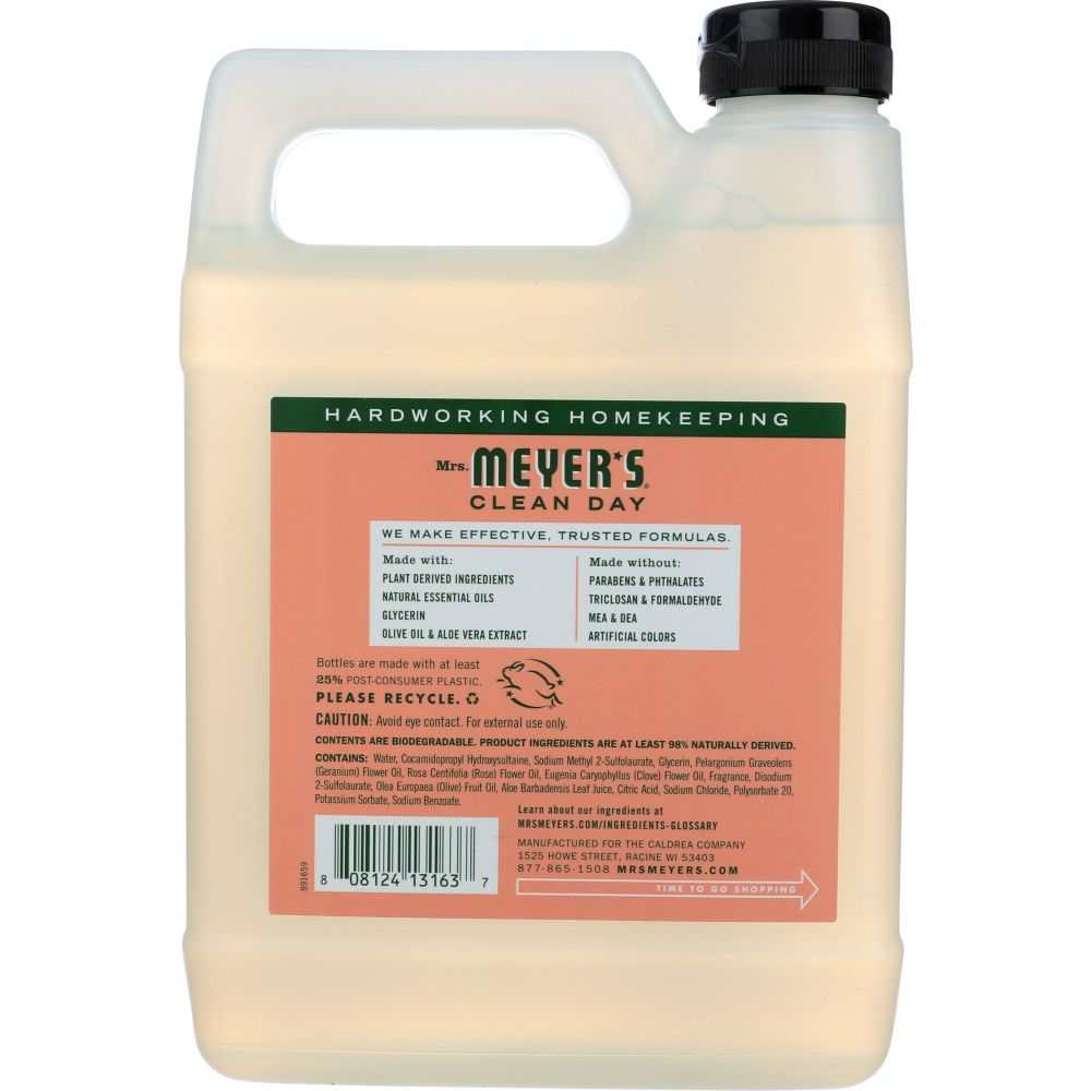 MRS. MEYER'S CLEAN DAY: Liquid Hand Soap Refill Geranium Scent, 33 oz