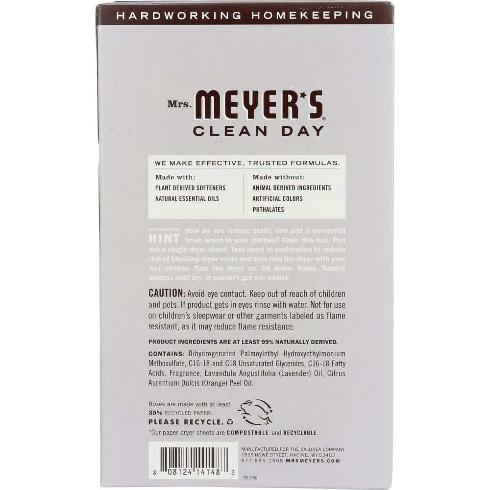 Mrs. Meyer’s Clean Day Lavender Dryer Sheets -  80 pcs | Eco-Friendly