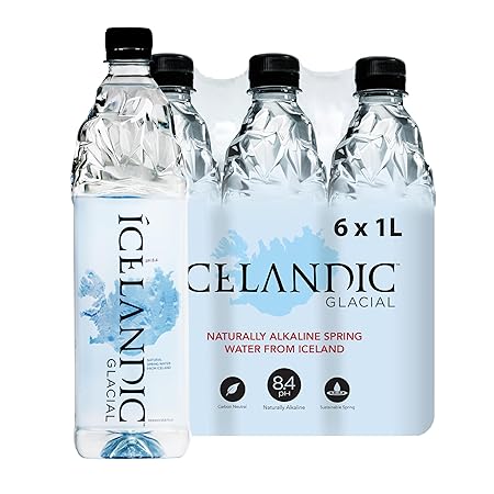 Icelandic Glacial Natural Spring Alkaline Water Liter Count, 1 Litre, 202.8 Fl Oz, (Pack of 6)