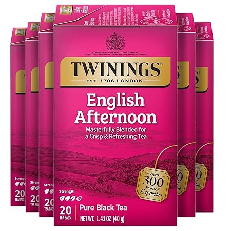 Twinings English Afternoon Black Tea Individually Wrapped Bags, 20 Count (Pack of 6), Smooth & Slightly Sweet, Caffeinated, Enjoy Hot or Iced, 120 Teabags