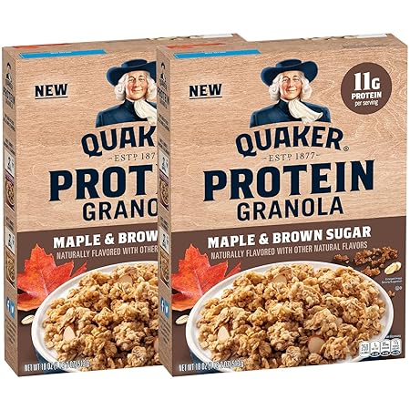 Quaker Protein Granola Breakfast Cereal, Maple Brown Sugar, 18oz Boxes (2 Pack)
