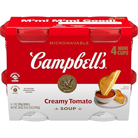 Campbell's Creamy Tomato Soup, 7 Oz Microwavable Bowl (Pack of 4)