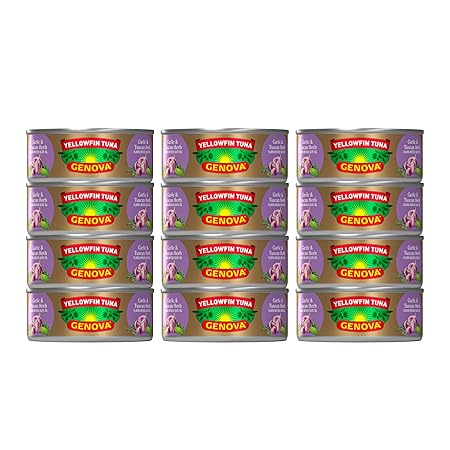 Genova Premium Yellowfin Tuna in Garlic and Tuscan Herb Infused Olive Oil, 5 Ounce Can (Pack of 12), Wild Caught, Solid Light