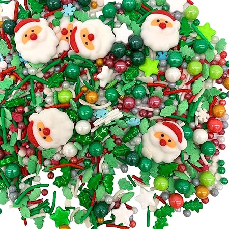 Christmas Sprinkles Edible Santa Claus Red and Green Pearl Sprinkles Mix Holiday Christmas Themed Cake Cupcakes Toppers Decoratings