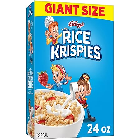 Kellogg's Rice Krispies Cold Breakfast Cereal, 8 Vitamins and Minerals, Rice Krispies Treats, Giant Size, Original, 24oz Box (1 Box)