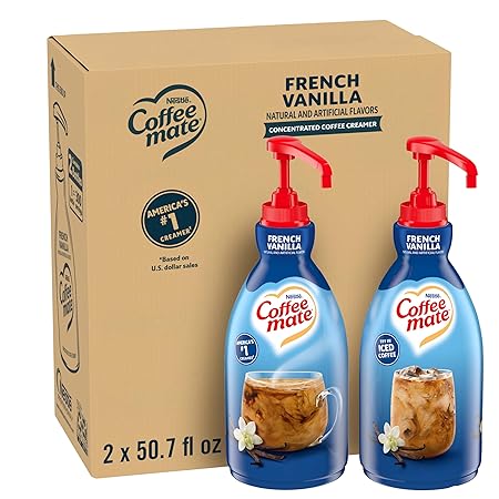 Nestle Coffee mate Coffee Creamer, French Vanilla, Concentrated Liquid Pump Bottle, Non Dairy, No Refrigeration, 50.7 fl oz (Pack of 2)