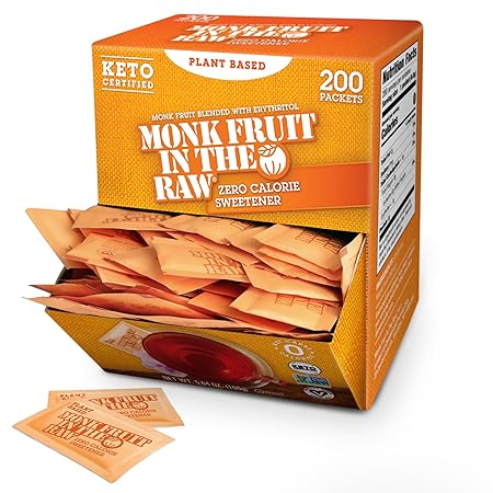 MONK FRUIT IN THE RAW, 200 count Packets, Pack of 1, Natural Monk Fruit Sweetener w/Erythritol, Sugar-Free