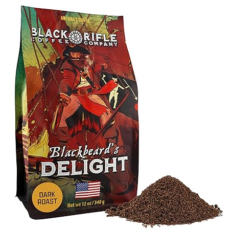 Black Rifle Coffee Company Blackbeard's Delight, 12oz Bag, Ground Coffee Dark Roast - Roasted Blend Made from Arabica Beans - Colombian & Brazilian Beans - Veteran Founded & American Made