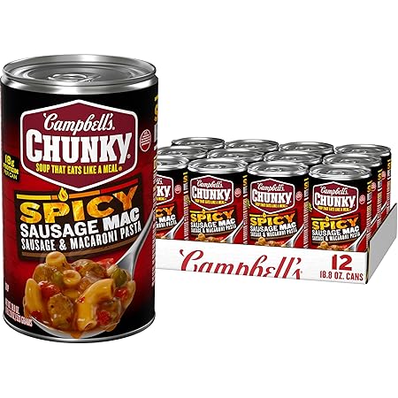 Campbell’s Chunky Spicy Sausage Mac Soup, 18.8 oz Can (12 Pack)
