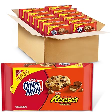 CHIPS AHOY! Chewy Chocolate Chip Cookies with Reese's Peanut Butter Cups, Family Size, 12-14.25 oz Packs