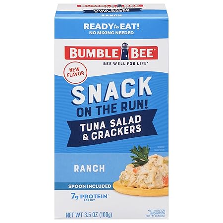 Bumble Bee Snack On The Run Ranch Tuna Salad with Crackers Kit - Ready to Eat Protein Snack Pack - 8g Protein per Box - Wild Caught MSC Certified Tuna