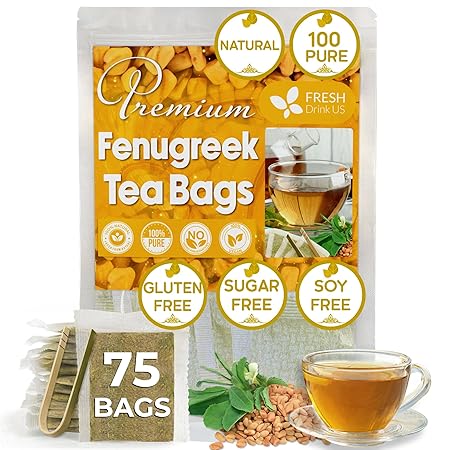 FreshDrinkUS, Premium 75 Fenugreek Tea Bags, 100% Natural & Pure from Fenugreek. Fenugreek Herbal Tea. Made with Natural Material Tea Bags. No Sugar, No Caffeine, No Gluten, Vegan.