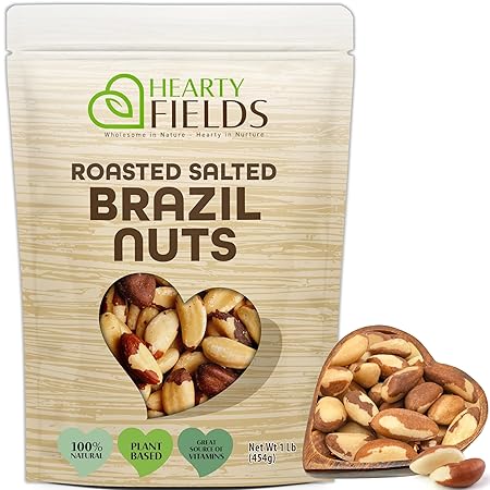 Hearty Fields - Brazil Nuts Roasted & Salted - No Shell, Whole (16 Oz - 1 LB) Wholesome In Nature - Hearty In Nurture Healthy Protein Food Snack, Food Assortments