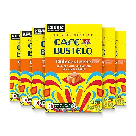 Café Bustelo Dulce de Leche Artificially Flavored Coffee, 10 Ct. K-Cup pods (Pack of 6)