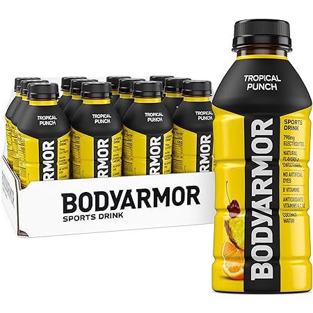 BODYARMOR Sports Drink Sports Beverage, Tropical Punch, Coconut Water Hydration, Natural Flavors With Vitamins, Potassium-Packed Electrolytes, Perfect For Athletes, 16 Fl Oz (Pack of 12)