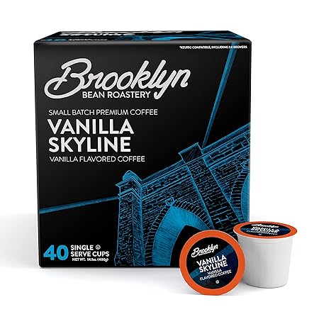 Brooklyn Beans Vanilla Skyline Gourmet Coffee Pods - Compatible with Keurig K Cup Brewers Including 2.0 Machines, 40 Count, Rich and Creamy Vanilla Flavored
