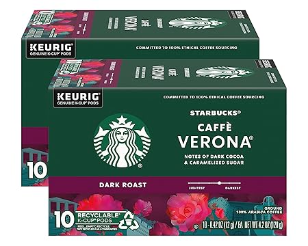 Starbucks Caffe Verona Coffee K-Cup Pods, Dark Roast Arabica Coffee, 20 Count (Pack of 2 Boxes)