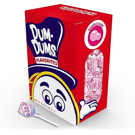Dum Dums Bubble Gum Lollipops - Bulk Candy Box with Lollipops Individually Wrapped, Single Flavor Gourmet Suckers - 50 Count