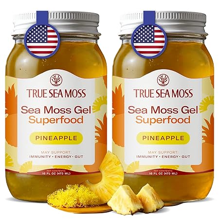 TrueSeaMoss Sea Moss Gel – Made in USA – Wildcrafted Seamoss, Fresh Fruits & Sea Vegetables – Pineapple, Pack of 2 (Labels May Vary)
