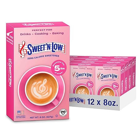 Sweet'N Low Zero Calorie Bulk Sweetener, 8 oz. Box, 12 Pack, Granulated Sugar Substitute for Baking, Coffee, Tea and More, Kosher & Gluten Free, Low Glycemic Index