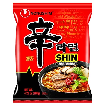 Nongshim Ramen Noodles, Gourmet Instant Ramen, Premium Microwavable Noodle Soup, Spicy Shin, Family Pack, 4.23 Ounce (Pack of 16) - Packaging Graphic May Vary