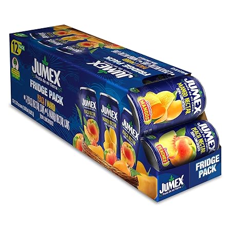 Jumex Mango Nectar Juice & Peach Nectar - Made with Fresh Fruit Puree - Tropical Fruit Juice Concentrate for Smoothie Mix, Cocktail Mixers & Kids Beverages - 11.3oz, 12 Pack Canned Drinks