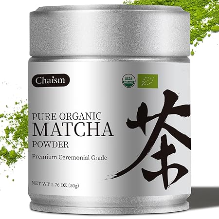 Chaism Ceremonial Grade Matcha Green Tea Powder - Premium First Harvest USDA Organic Gluten-Free Vegan, 100% Pure Unsweetened No Additives, 1.76oz Tin