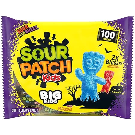 SOUR PATCH KIDS BIG Individually Wrapped Soft & Chewy Halloween Candy, Bulk Candy, 100 Pieces
