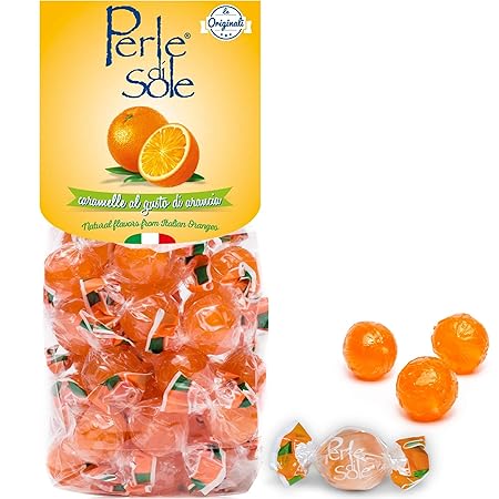 Perle di Sole Italian Orange Hard Candy Made in Italy - Italian Hard Candy Individually Wrapped - Orange Candies - Citrus Drops (7.05 oz | 200 g) Italian Gifts From Italy