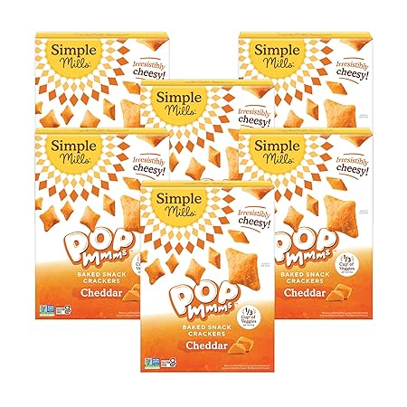 Simple Mills Pop Mmms Veggie Flour Baked Snack Crackers, Cheddar, Nothing Artificial, Kosher, Gluten Free & Non-GMO, 4 Ounce (Pack of 6)