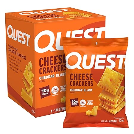 Quest Nutrition Cheese Crackers, Cheddar Blast, 10g Protein, 5g Net Carbs, 1g Sugar, Made with Real Cheese, 4 Count