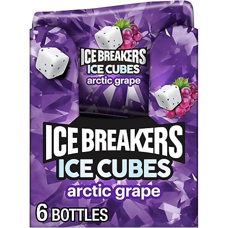 ICE BREAKERS Ice Cubes Arctic Grape Sugar Free Chewing Gum Bottles, 3.24 oz (6 Count, 40 Pieces)