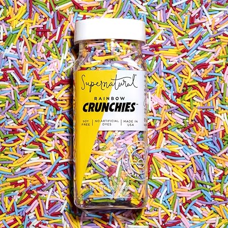 Rainbow Crunchies Natural Sprinkles by Supernatural, Made in USA, No Artificial Dyes, Soy Free, Gluten Free, Vegan, 3oz
