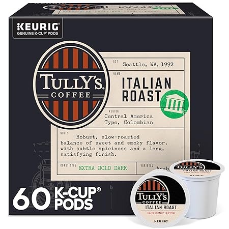 Tully's Coffee Italian Roast, Keurig Single-Serve K-Cup Pods, Dark Roast Coffee, 60 Count (6 Packs of 10)