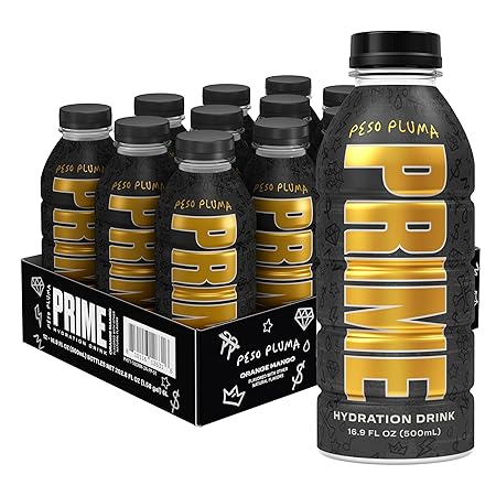 PRIME Hydration PESO PLUMA, Sports Drinks, Electrolyte Enhanced for Ultimate Hydration, 250mg BCAAs, B Vitamins, Antioxidants, Low Sugar, 16.9 Fl Oz, 12 Pack