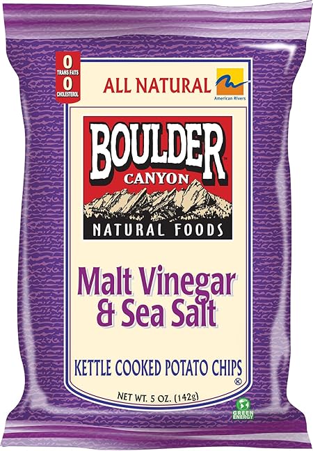 Boulder Canyon Kettle Chips, Malt Vinegar and Sea Salt, 5-Ounce Bags (Pack of 12)