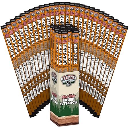 OId Trapper Original Deli-Style Beef Sticks, 1.75-Ounce Individually Wrapped Packages, 11 Grams of Protein and Zero Grams of Sugar per Serving (Pack of 26)