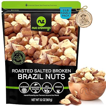 NUT CRAVINGS - Roasted & Salted Broken Brazil Nuts - No Shell, (32oz - 2 LB) Bulk Nuts Packed Fresh in Resealable Bag - Healthy Protein Food Snack, Food Assortments
