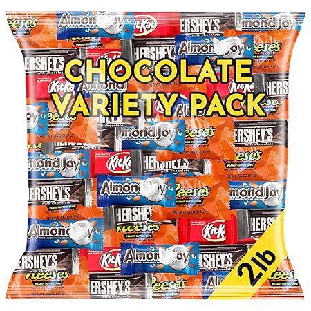 Halloween Chocolate Candy Variety Pack – 2 LB Snack Size Mix – Trick or Treat Mini Bars, Peanut Butter Cups, Almond & Wafer Chocolates – Individually Wrapped Bulk Party Candy – 60 Count