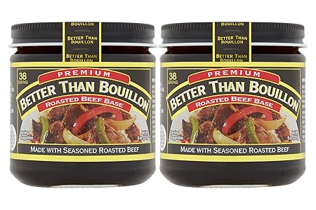Better Than Bouillon Premium Roasted Beef Base, Made with Seasoned Roasted Beef, Blendable Base for Added Flavor, 38 Servings Per Jar, 8 Ounce Jar (Pack of 2)