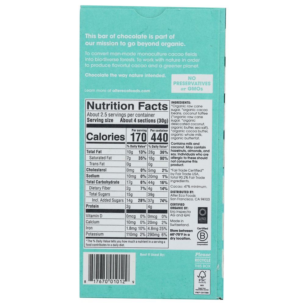 ALTER ECO: Organic Chocolate Dark Coconut Toffee, 2.82 oz