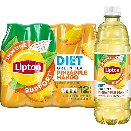 Lipton Immune Support Diet Pineapple Mango, 16.9 Fl Oz Bottles (Pack of 12)