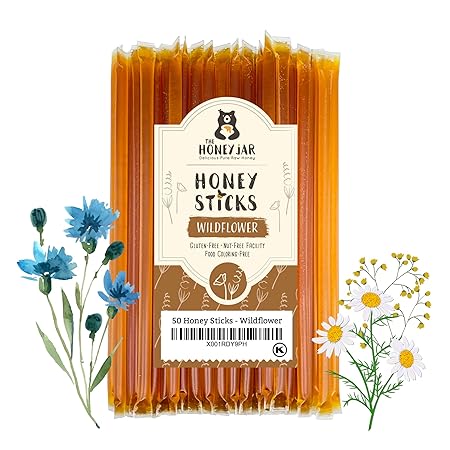 The Honey Jar - Wildflower Varietal Honey Sticks - Pure Honey Straws For Tea, Coffee, or a Healthy Treat - One Teaspoon of Flavored Honey Per Stick - Made In The USA, Real Honey - (50 Count)